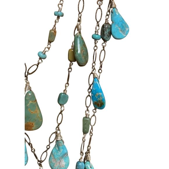 Handmade Sterling Silver & Turquoise 4 Tier Graduating Necklace Statement Vintag - Picture 9 of 10